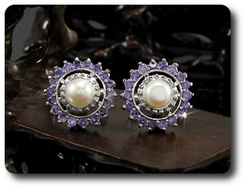 36x3 mm Amethyst & White Pearl Cufflink