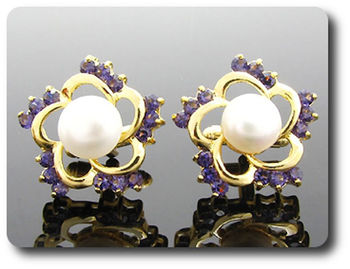 30x3 mm Purple Amethyst & White Pearl Cufflink for women