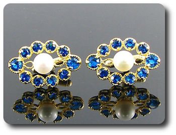 20x6-5 mm Blue Sapphire & White Pearl Cufflink for women