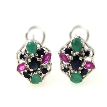 EMERALD RUBY SAPPHIRE EARRINGS