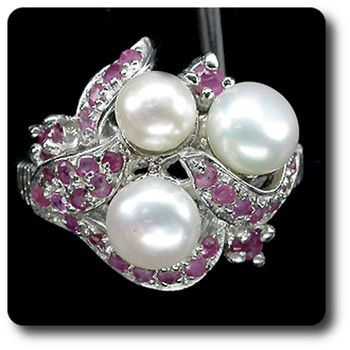 BAGUE RUBIS & PERLE