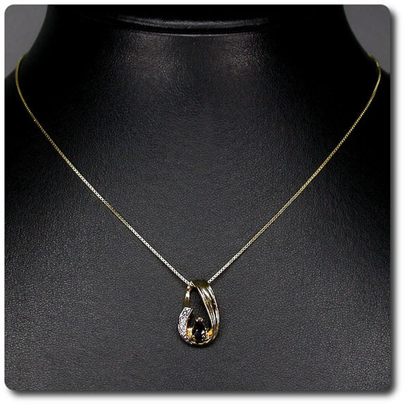 PENDENTIF SAPHIR NOIR & DIAMANT + CHAINE
