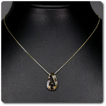 PENDENTIF SAPHIR NOIR & DIAMANT + CHAINE