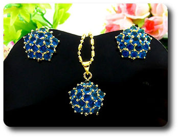 48x4mm Blue Sapphire Pendant Earrings Set