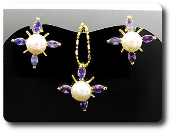 12x5mm Purple Amethyst & Pearl Pendant Earrings Set