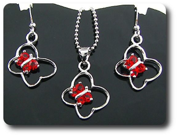 12x3mm Red Ruby Pendant Earrings Set