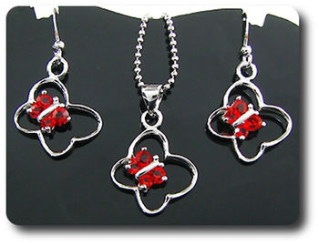 12x3mm Red Ruby Pendant Earrings Set