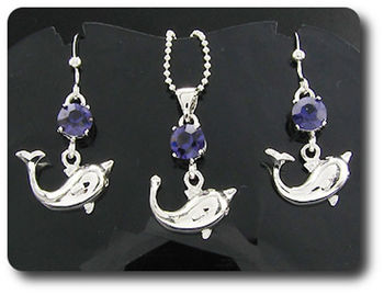 3x6mm Purple Amethyst Pendant Earrings Set