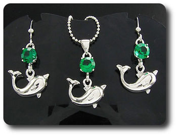 3x6mm Green Emerald Pendant Earrings Set