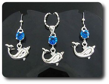 3x6mm Blue Sapphire Pendant Earrings Set