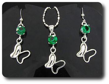 3x6mm Green Emerald Pendant Earrings Set