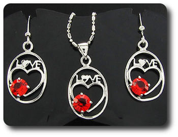 3x6mm Red Ruby Pendant Earrings Set