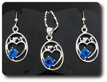 3x6mm Blue Sapphire Pendant Earrings Set