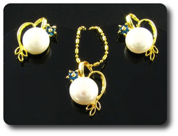 15x2mm Blue Sapphire & Pearl Pendant Earrings Set