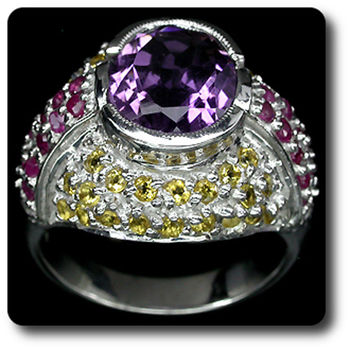 BAGUE AMETHYSTE CITRINE & RUBIS