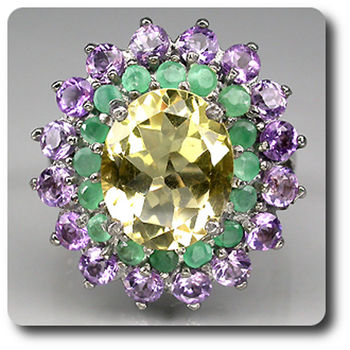 CITRINE EMERALD AMETHYST RING