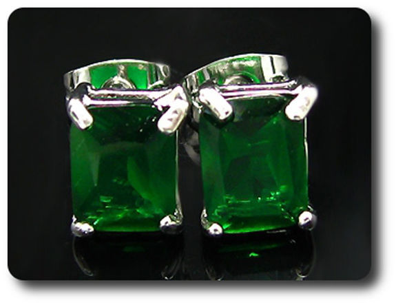 2x8mm Green Emerald Earrings