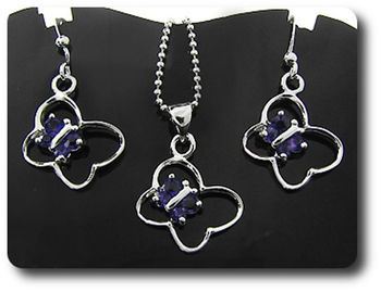 12x3mm Purple Amethyst Pendant Earrings Set