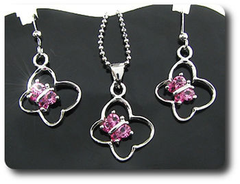 12x3mm Pink Sapphire Pendant Earrings Set