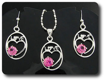 3x6mm Pink Sapphire Pendant Earrings Set
