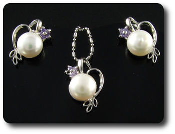 15x2mm Purple Amethyst & Pearl Pendant Earrings Set