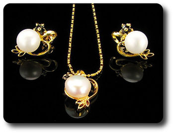 15x2mm Black Sapphire & Pearl Pendant Earrings Set