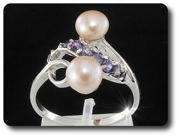 2x6mm Fresh Water Pearl Ring