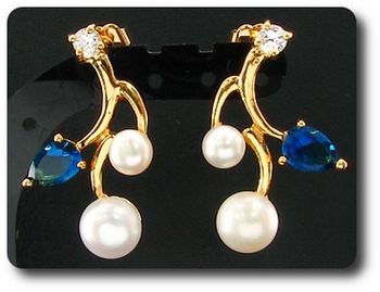 4x8-5mm Pearl & Blue Sapphire Earrings