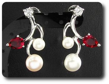 4x8-5mm Pearl & Red Ruby Earrings