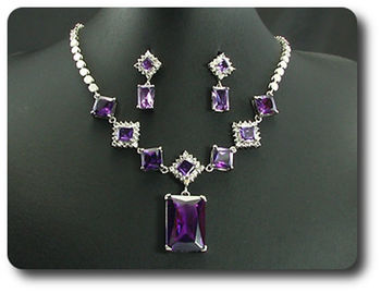 12x28~8mm Purple Amethyst Necklace Earrings Set