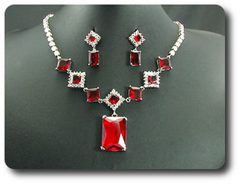 12x28~8mm Red Ruby Necklace Earrings Set
