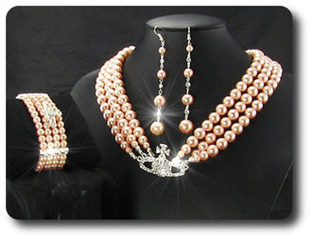 224x6~12mm Pearl + Created Diamond Necklace Bracelet Earrings Set