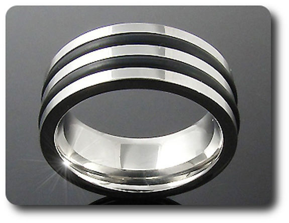 BAGUE HOMME DOUBLE LIGNE NOIRE