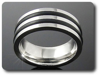 BAGUE HOMME DOUBLE LIGNE NOIRE