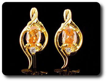 2x7mm Orange Sapphire Earrings