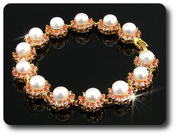 130x2mm Pink Sapphire & Pearl Bracelet
