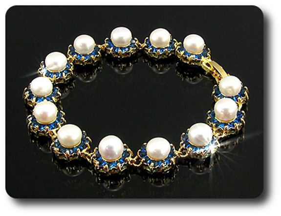 BRACELET SAPHIR BLEU & PERLES