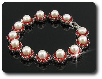 130x2mm Red Ruby & Pearl Bracelet
