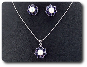 21x5mm Purple Amethyst & Pearl Pendant Earrings Set