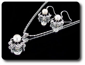 24x3mm Black Sapphire & Pearl Pendant Earrings Set