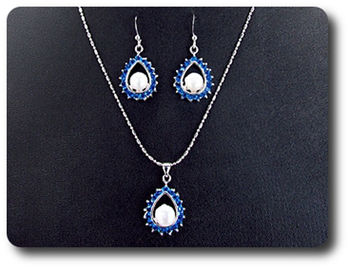 41x3mm Blue Sapphire & Pearl Pendant Earrings Set