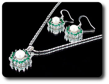 45x3mm Green Emerald & Pearl Pendant Earrings Set