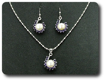36x3mm Purple Amethyst & Pearl Pendant Earrings Set