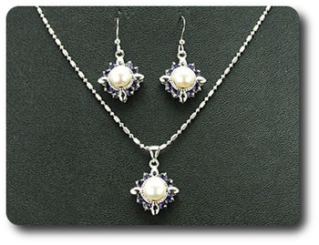 24x3mm Purple Amethyst & Pearl Pendant Earrings Set
