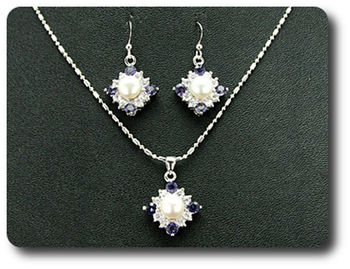 36x3mm Purple Amethyst & Pearl Pendant Earrings Set