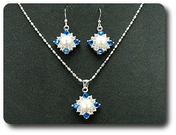 36x3mm Blue Sapphire & Pearl Pendant Earrings Set