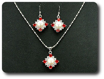 36x3mm Red Ruby & Pearl Pendant Earrings Set