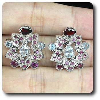 BOUCLES D'OREILLE RUBIS GRENAT TOPAZE