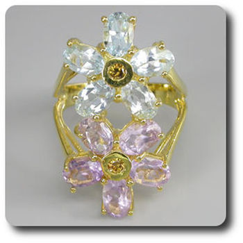 AQUAMARINE AMETHYST DIAMOND RING