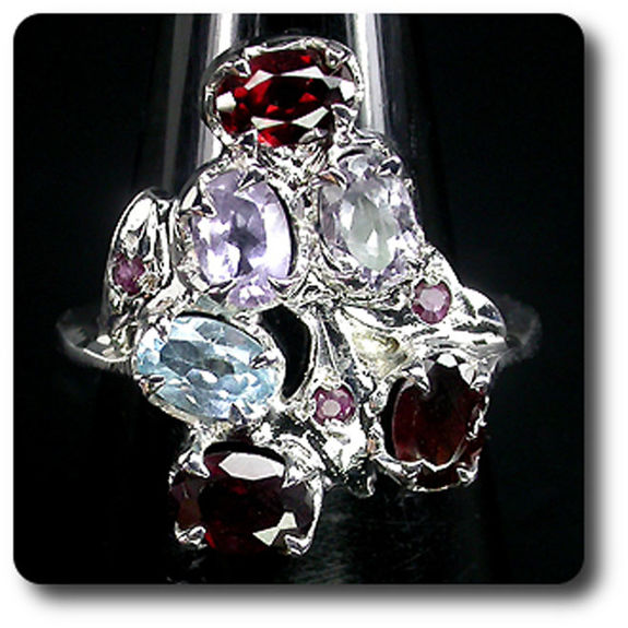 BAGUE AMETHYSTE GRENAT TOPAZE RUBIS